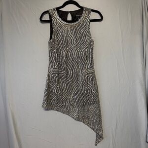 Frank Lyman Womens Metallic Cocktail Mini Dress Size 6 Glam Asymmetrical Event